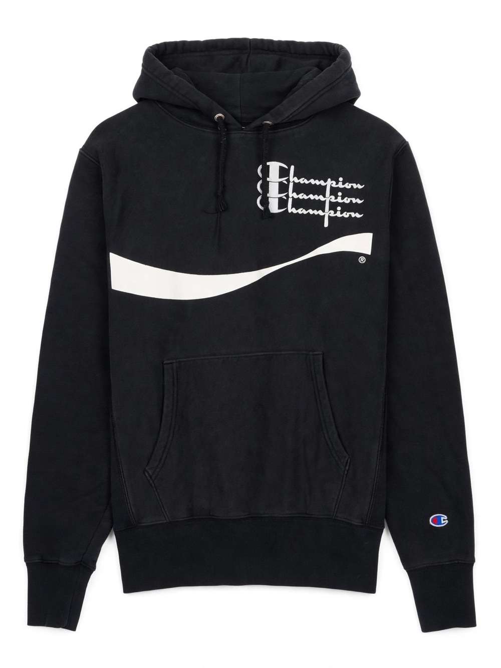 Champion Black Hoodie with White Graphic